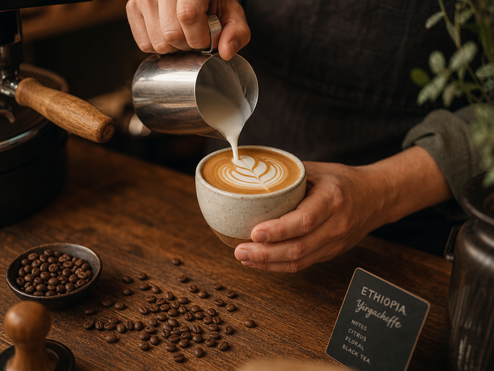 Barista gießt Latte Art